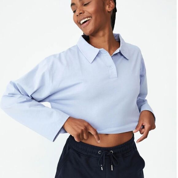 Cotton On Tops - COTTON ON BODY WOMEN'S POLO LONG SLEEVE TOP BLUE SIZE S
